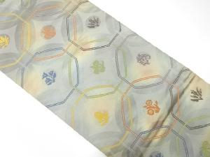 アンティーク　幾何学に花丸文様織り出し暈し袋帯（着用可）